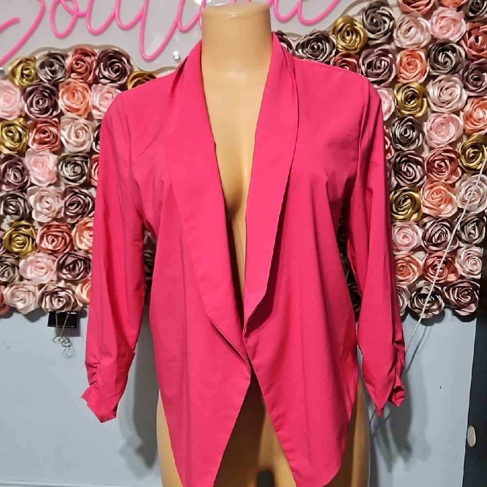 Michele Vibrant Pink Draped Open-Front Blazer